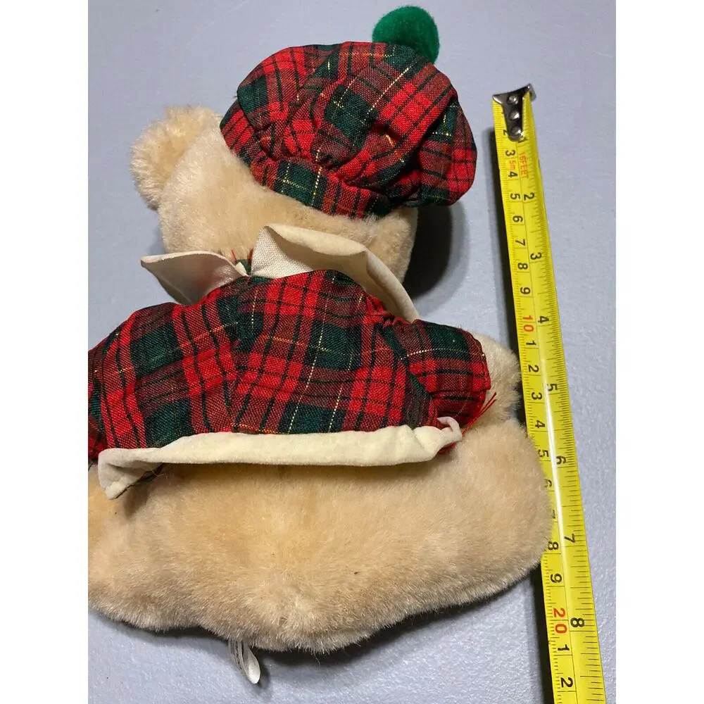 Vintage ANCO Plush Teddy Red Green‎ Christmas Plaid Holiday Toy Golfer Hat